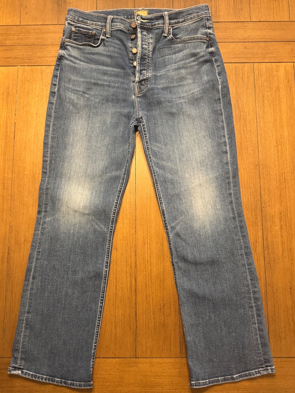 MOTHER Medium Blue Denim Jeans with Back Pocket 'M' Stitch - Picture 4 of 6